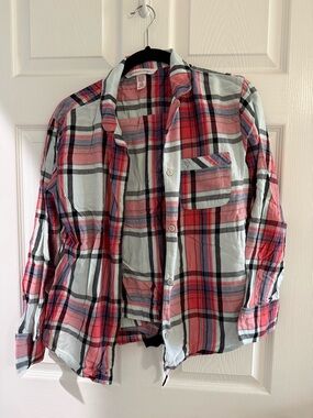 Victoria's Secret Red and White Plaid Men's Button-Down Shirt